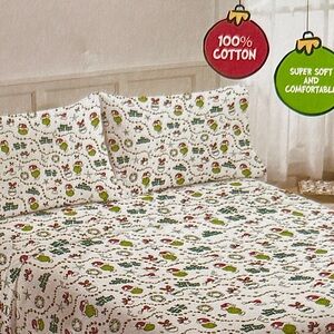 The Grinch Cotton Flannel Queen Bed Sheet Set
